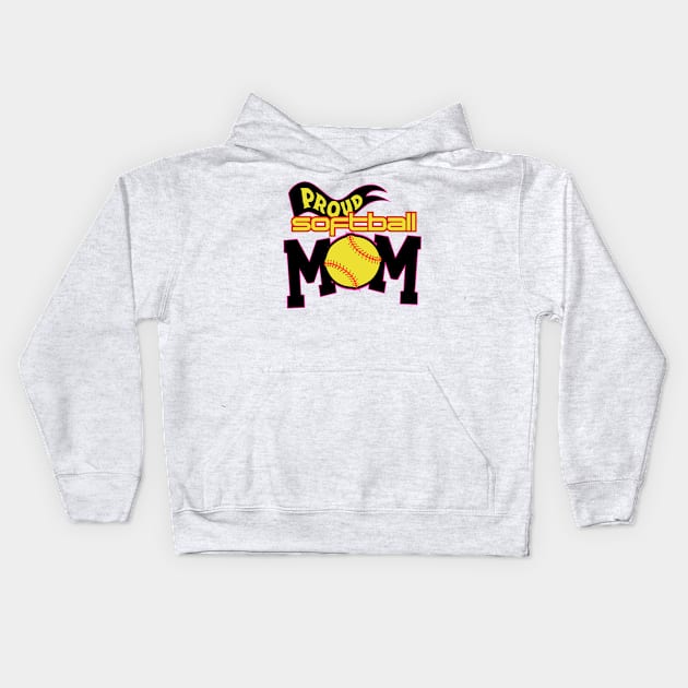 Proud softball mom Kids Hoodie by Spikeani